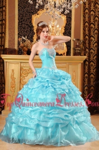 Baby Blue Ball Gown Sweetheart Floor-length Organza Appliques Quinceanera Dress