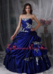 Ball Gown Strapless Floor-length Taffeta Appliques Quinceanera Dress