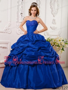 Blue Ball Gown Sweetheart Floor-length Tafftea Appliques Quinceanera Dress