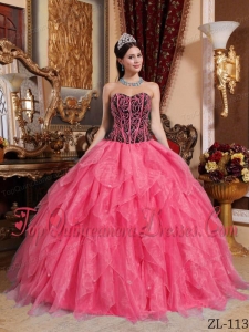 Coral Red and Black Sweetheart Embroidery with Beading Quinceanera Dress