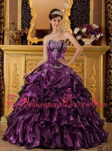 Dark Purple Ball Gown Sweetheart Floor-length Ruffles Organza Quinceanera Dress