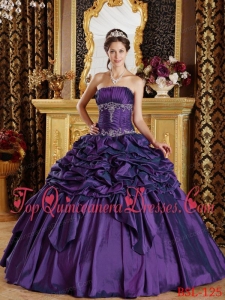 Eggplant Purple Ball Gown Strapless Floor-length Pick-ups Taffeta Quinceanera Dress