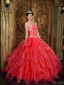 Gorgeous Ball Gown Strapless Floor-length Appliques Organza Coral Red Quinceanera Dress