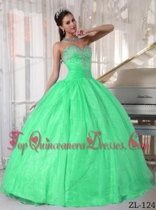 Green Ball Gown Sweetheart Floor-length Taffeta and Organza Appliques Quinceanera Dress