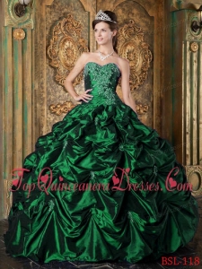 Hunter Green Ball Gown Sweetheart Floor-length Picks-up Taffeta Quinceanera Dress