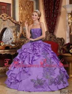 Lavender Ball Gown Strapless Floor-length Taffeta Appliques Quinceanera Dress