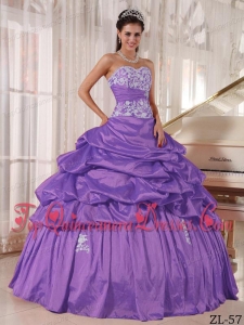 Lavender Ball Gown Sweetheart Floor-length Taffeta Appliques and Ruch Quinceanera Dress
