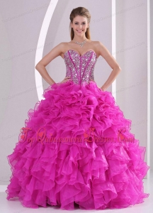 Pretty Sweetheart Ruffles and Beaded Decorate 2014 Hot Pink Quinceanera Gowns