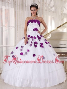 Strapless Floor-length Beading and Hand Made Flowers Quinceanera Dress