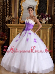 White and Purple Ball Gown Sweetheart Floor-length Appliques Organza Quinceanera Dress