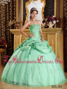 Apple Green Ball Gown Strapless Floor-length Tulle and Taffeta Beading Quinceanera Dress