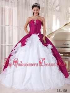 Ball Gown Sweetheart Beading Quinceanera Dress in Fuchsia and White