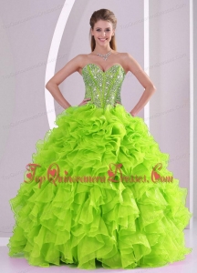 Best Seller Spring Green Sweetheart Ruffles and Beading 2014 Quinceanera Dresses