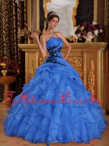 Blue Ball Gown Sweetheart Floor-length Organza Appliques Quinceanera Dress