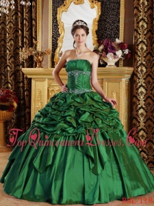 Green Ball Gown Strapless Floor-length Pick-ups Taffeta Quinceanera Dress