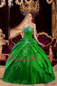 Green Ball Gown Sweetheart Floor-length Taffeta and Tulle Appliques Quinceanera Dress