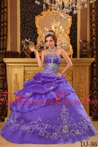 Lavender Ball Gown Strapless Floor-length Organza Beading Quinceanera Dress