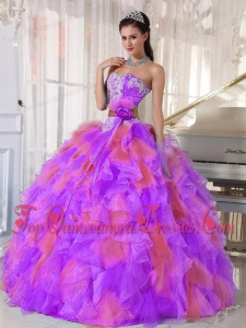 Organza Appliques and Ruffles Sweetheart Quinceanera Dress in Multi-color