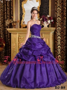 Purple Ball Gown Strapless Floor-length Pick-ups Taffeta Quinceanera Dress