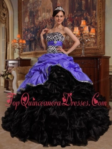Purple and Black Ball Gown Sweetheart Floor-length Pick-ups Taffeta and Organza Quinceanera Dress
