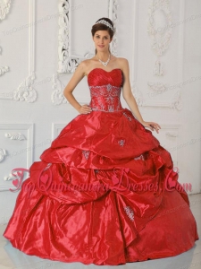 Red Ball Gown Sweetheart Floor-length Taffeta Appliques Quinceanera Dress