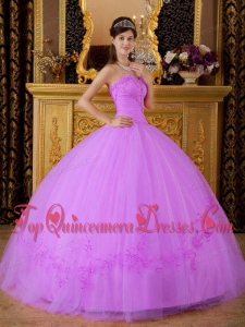 Rose Pink Ball Gown Sweetheart Floor-length Tulle Appliques Quinceanera Dress