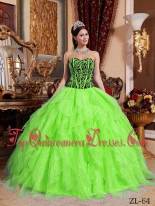 Spring Green and Black Sweetheart Embroidery with Beading Quinceanera Dress