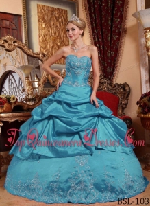 Teal Ball Gown Sweetheart Floor-length Taffeta Embroidery with Beading Quinceanera Dress