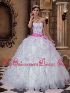 White Ball Gown Strapless Floor-length Organza Embroidery Quinceanera Dress