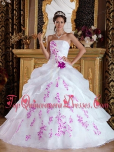 White and Fuchsia Princess Strapless Floor-length Appliques Quinceanera Dress
