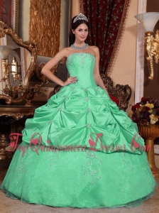 Apple Green Ball Gown Strapless Floor-length Taffeta and Organza Beading Quinceanera Dress