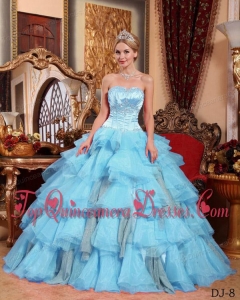 Aqua Blue Ball Gown Sweetheart Floor-length Organza Beading Quinceanera Dress