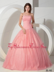 Ball Gown Strapless Tulle Beading Quinceanera Dress in Watermelon