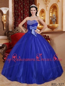 Blue Ball Gown Sweetheart Floor-length Tulle and Tafftea Beading Quinceanera Dress