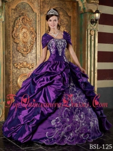 Eggplant Purple Ball Gown Strapless Floor-length Taffeta Embroidery Quinceanera Dress