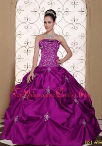 Embroidery Taffeta Strapless Modest Quinceanera Dress with Pick-ups