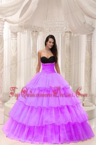 Fuchsia Sweetheart Beaded and Layers Ball Gown Quinceanera Dress Taffeta and Organza