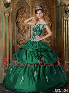 Green Ball Gown Off The Shoulder Floor-length Taffeta Appliques Quinceanera Dress