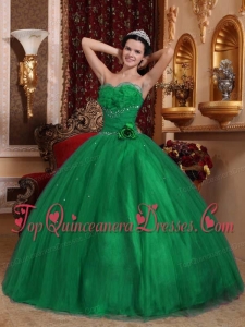 Green Ball Gown Sweetheart Floor-length Tulle Beading Quinceanera Dress