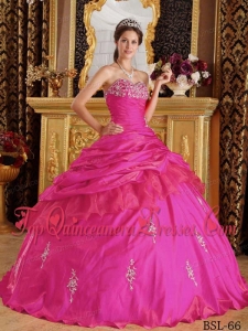 Hot Pink Ball Gown Sweetheart Floor-length Taffeta Beading Quinceanera Dress