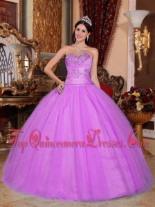 Hot Pink Ball Gown Sweetheart Floor-length Tulle and Taffeta Beading and Ruch Quinceanera Dress