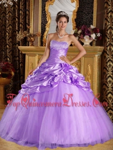 Lavender Ball Gown Floor-length Taffeta and Tulle Beading Quinceanera Dress