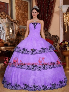 Lavender Ball Gown Strapless Floor-length Organza Lace Appliques Quinceanera Dress