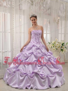 Lavender Ball Gown Strapless Floor-length Taffeta Appliques Quinceanera Dress