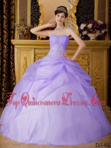 Lilac Ball Gown Strapless Floor-length Organza Beading Quinceanera Dress