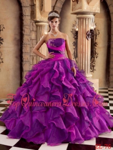 Multi-color Ball Gown Strapless Floor-length Organza Ruffles Quinceanera Dress