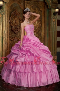 Pink Ball Gown Strapless Floor-length Organza Beading Quinceanera Dress