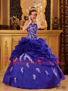 Purple Ball Gown Strapless Floor-length Organza Appliques Quinceanera Dress