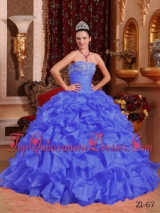 Purple Ball Gown Strapless Floor-length Organza Beading and Appliques Quinceanera Dress