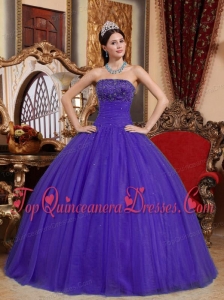 Purple Ball Gown Strapless Floor-length Tulle Embroidery with Beading Quinceanera Dress